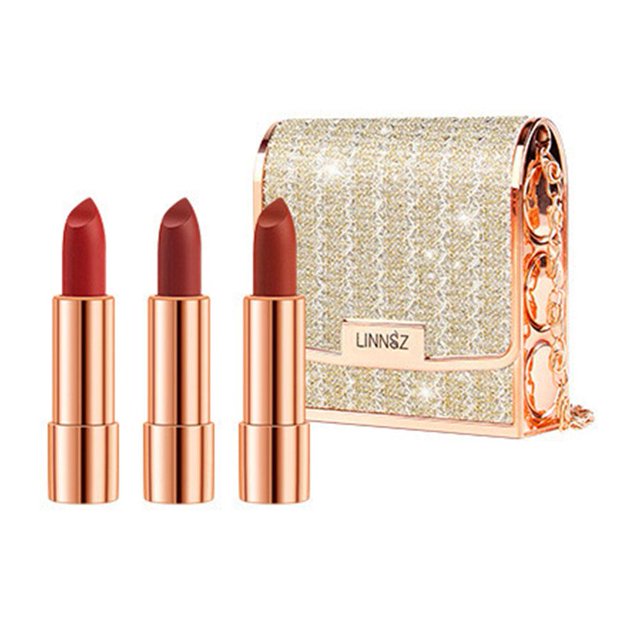 Matte Lipstick Set 3 Colors with Silver Chain Bag Package Velvet Lip Stick эμ
