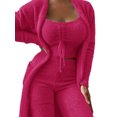 thumbnail image 1 of LUXUR Women Open Front Fuzzy 3 Piece Sweatsuit Warm Sleep Lounge Sets Rose Red S, 1 of 2
