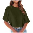 thumbnail image 1 of Fgnfyis T-Shirts Courts à Col Rond pour Femmes, Manches Courtes, Épaules Dénudées, Hauts Courts, T-Shirts pour Femmes, Vert, G, 1 of 6