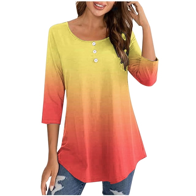 Birdeem Blouse pour Femmes Col Rond Manches 3/4 Boutonnée