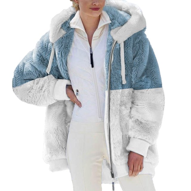 IROINID Manteau à Capuche Court pour Femmes, Couleur Contrastée, Manches Longues, Veste Chaude d'Hiver avec Fermeture Éclair, Blanc