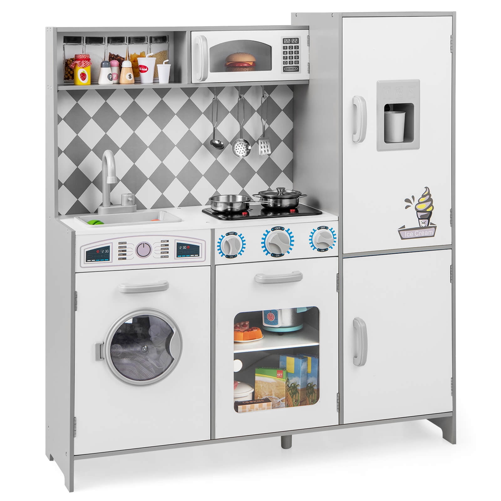 Costway Kids Kitchen Playset with Realistic Lights & Sounds Ice Maker Stoves Sink Oven