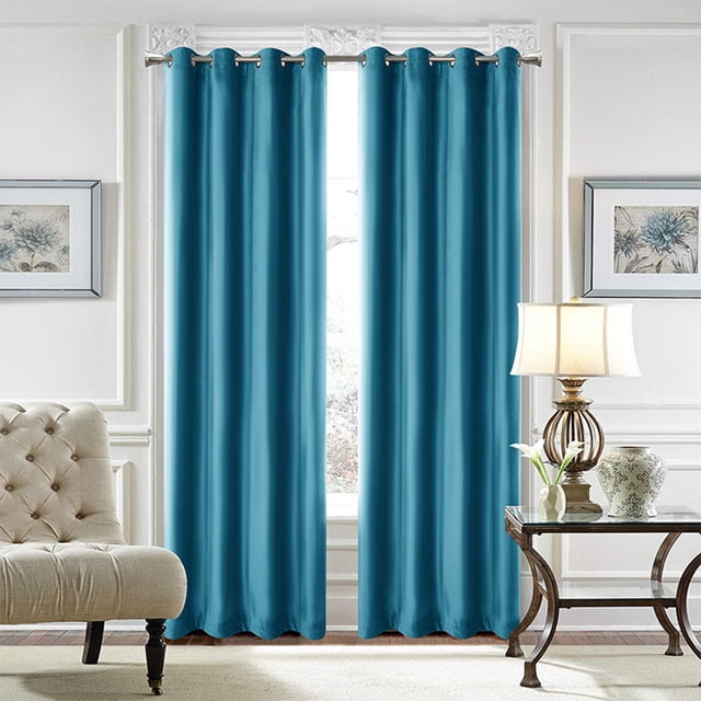 Innerwin Rideaux Protection UV Occultants Écoénergétiques de Luxe à Oeillets Couleur Unie Rideaux Fenêtre Bleu L:52"Xh:63 Pouces