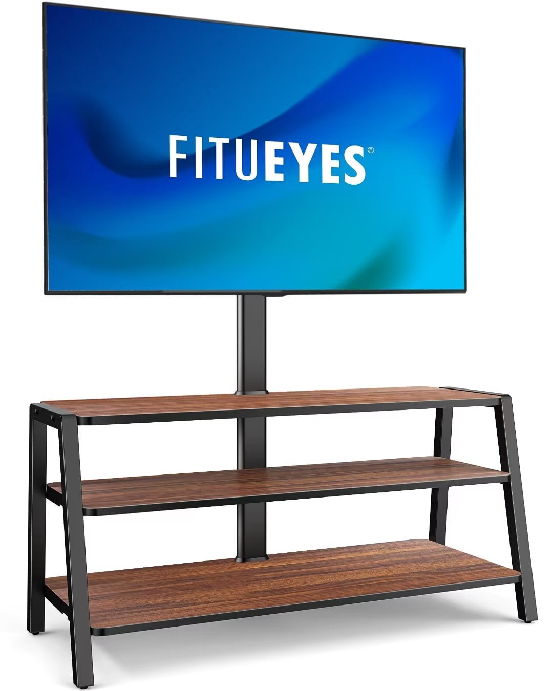 FITUEYES 3-Tier Floor TV Stand for 37-70 Inch TVs Entertainment Stand with Storage-Height Adjustable TV Console Stands with Golden Walnut Board & Cable Management, VESA 600x400mm