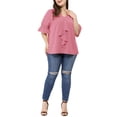 thumbnail image 2 of GRACE & GRANDEUR Women's Plus Size Blouse Ruffle Front Smocked Sleeves V Neck Solid Casual Tops 2X Pink, 2 of 7