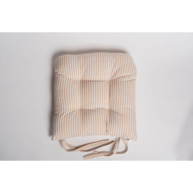 Bistro Ensemble de 4 Coussins de Chaise à Rayures avec Tissu en Lin à Rayures beige et Blanc, Rembourrage Capitonné et Attaches extra Épaisses pour une Fixation Sécurisée aux Chaises de Salle à Manger, Idéal pour Ajouter du Confort et Coordonner avec le Linge de table.