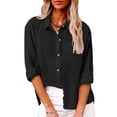 thumbnail image 1 of AherBiu Plus Size Women Button down Tops Long Sleeve Lapel Collar Linen Tops Fall Casual Solid Color Cotton Blouses, 1 of 8