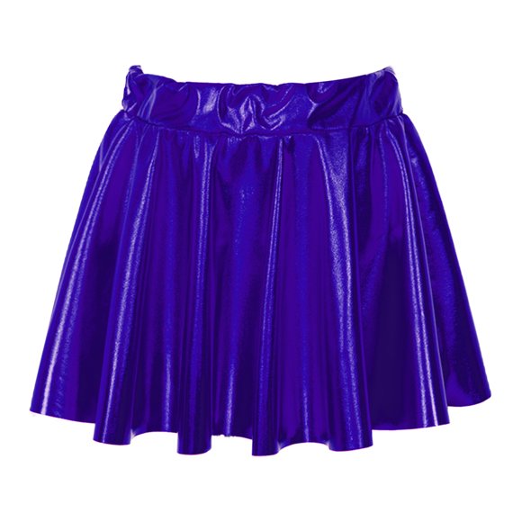 Vxuxlje Kids Girls Glossy Metallic Ballet Dance Skater Skirt Skort Athletic Scooter Flared Pleated A-Line Mini Skirts Royal Blue XS