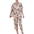 thumbnail image 1 of Pisexur Ensembles de Pyjama pour Femmes 2 Pcs Boho à Imprimé Floral Chemises de Nuit en Coton pour Femmes Décontractées Col Rond T-Shirts à Manches Courtes Hauts et Pantalons de Détente Longueur Genou Pyjamas Grande Taille pour Femmes Ensemble TG-4TG, 1 of 3