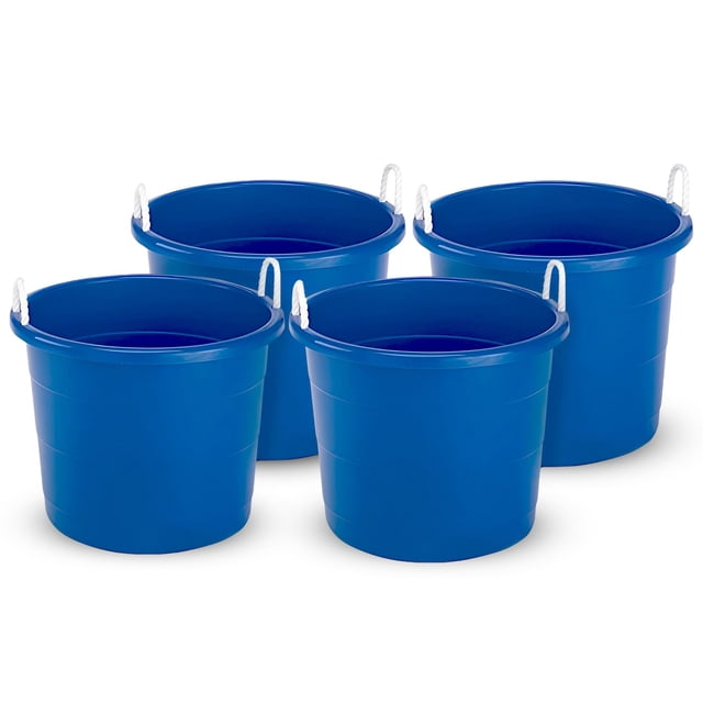 Homz Seau de Rangement Intérieur Extérieur 17 Gallons avec Poignées, Bleu (4 Pack)