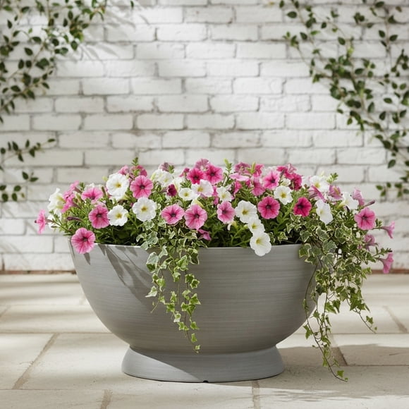 Mainstays 18in Bowl Resin Planter, Birch Grey