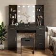 thumbnail image 2 of GloryStar Vanity Desk with Mirror and Lights, Modern Makeup Vanity Table with Chair/Power Outlets/5 Drawers/9 Storage Shelves/3 Lighting Colors, Large Storage Dressing Table Set for Bedroom Corner, 2 of 7