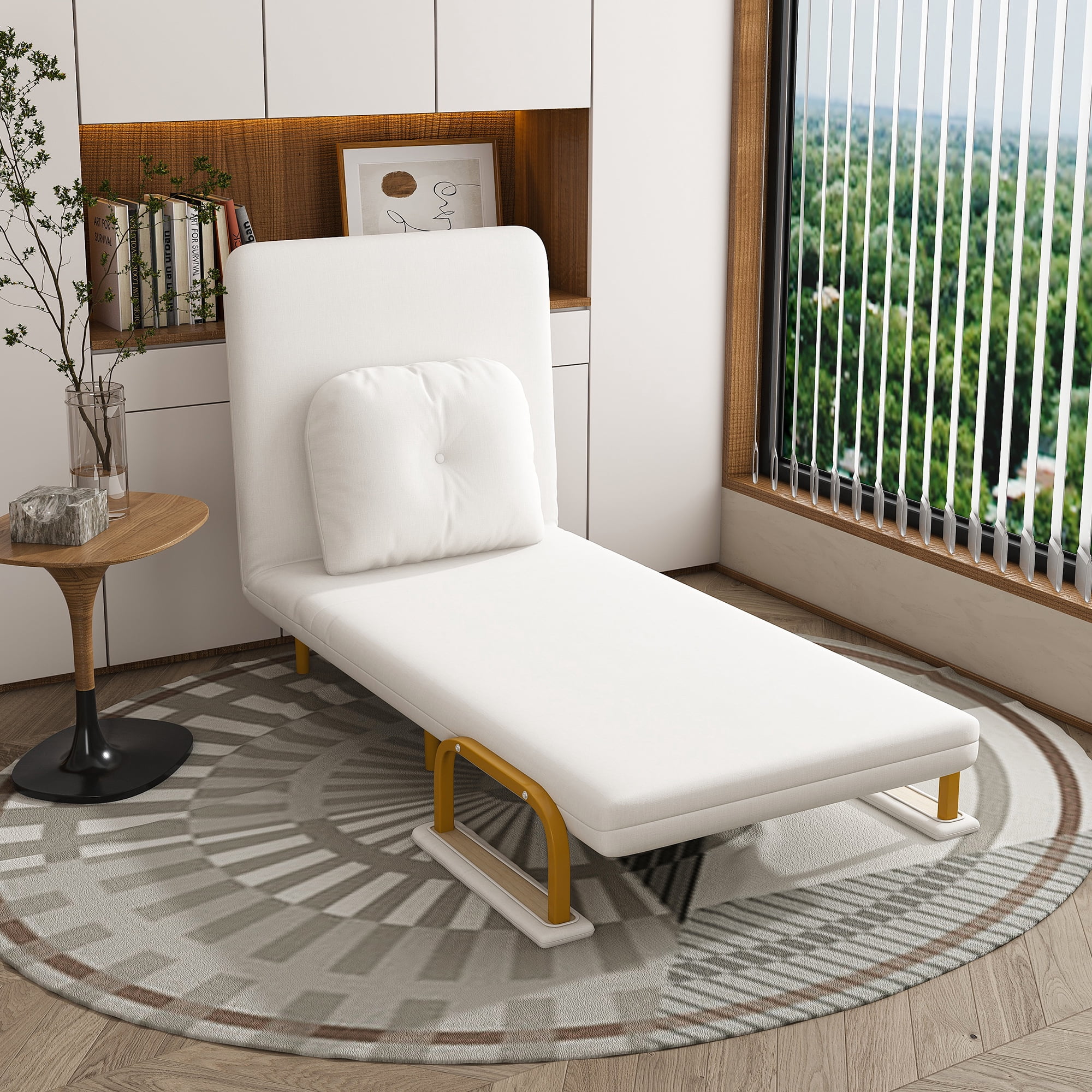 Canapé-lit 3-en-1 convertible Noble House, dossier réglable à 5 positions avec coussin, blanc