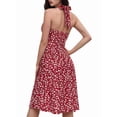 thumbnail image 2 of Robe d'Été Sans Manches Portefeuille à Col en V à Fleurs pour Femme Mini Robe Bordeaux S, 2 of 5