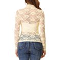 thumbnail image 3 of INSPIRE CHIC Haut Transparent pour Femme à Manches Longues Col Roulé Blouse en Dentelle Florale Transparente TP Beige, 3 of 7