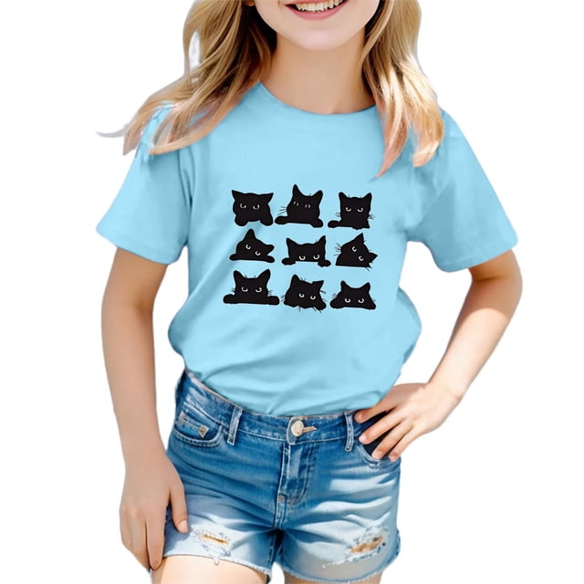 MIASHUI T-Shirts pour Filles à Col Rond à la Mode, Amples et Décontractés, à Manches Courtes, pour le Quotidien et les Activités