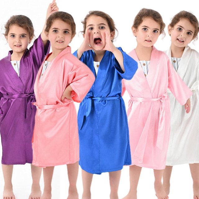 Esaierr 2-11Y Baby Girls Boys Bathrobe Soft Robe Soft Imitated Silk Bathrobe for Kids Spring New Tether Bathrobe