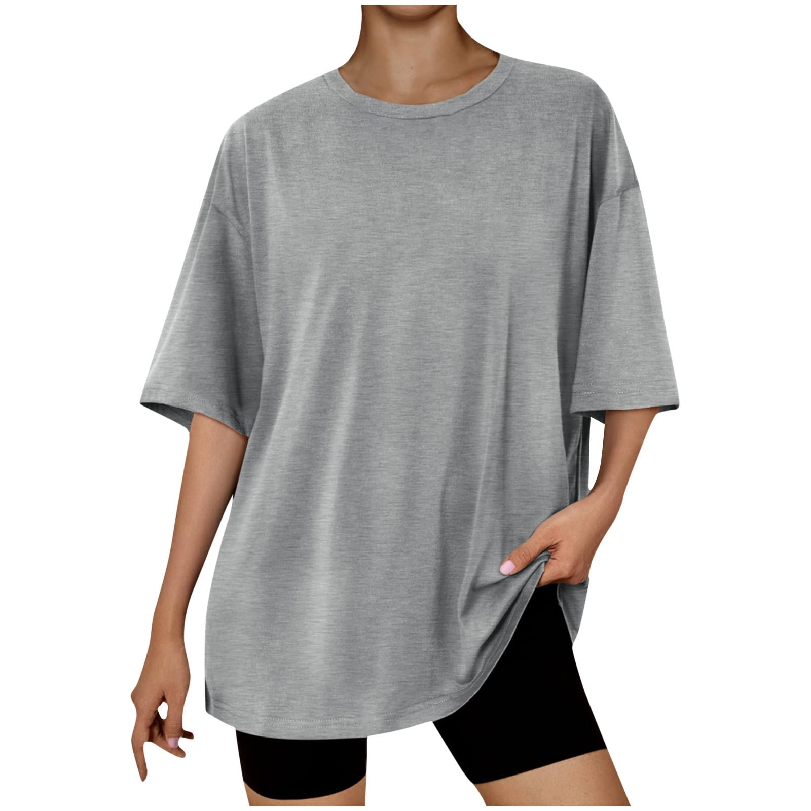 Yuyuzo T-Shirts Surdimensionnés pour Femmes Col Rond Manches Courtes Hauts Unis Été Décontractés Blouses Légères