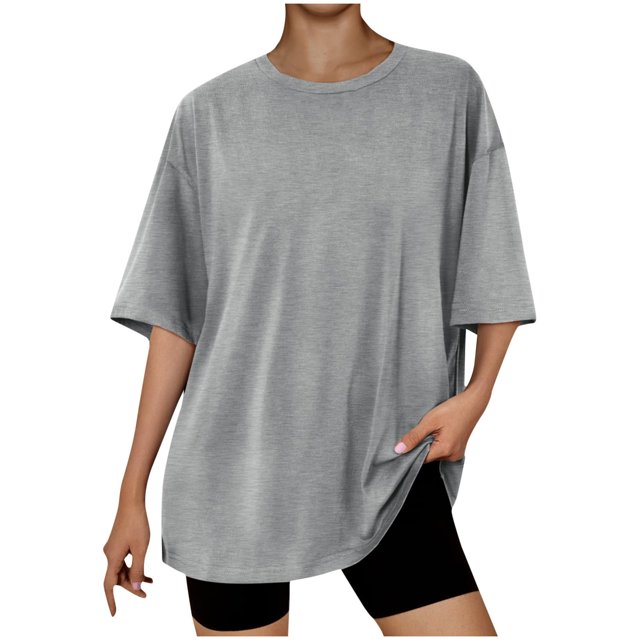 Timegard Womens Tops Athletic Crewneck Short Sleeve Loose Workout Top Comfy Solid Color Casual Basic Tee