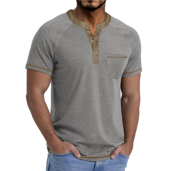 ZVNAΖH Men's Henley Short Sleeve T-shirts Casual Button Basic Tee Shirts Summer Lightweight T Shirts with Pocket
