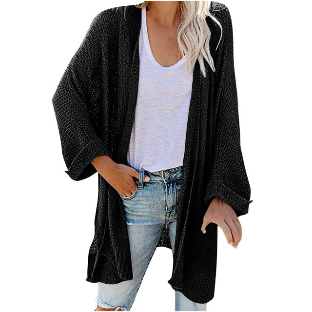 AherBiu 3/4 Sleeve Cardigan Sweaters for Women Open Front Ribble Knit Outwear Jackets Loungewear