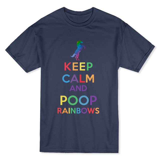 T-shirt Chiné Bleu Marine pour Homme « Keep Calm and Poop Rainbows »