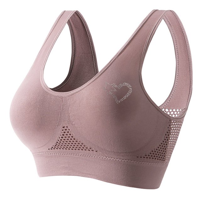 Women's Rhinestone Sports Bra - Hollow Back Design w/ Wide Strap Support | Anti-Sagging Wireless Bra for Workouts & Mature Figures