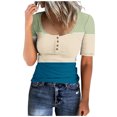 thumbnail image 1 of UPPADA Women's Summer Tops Short Sleeve V Neck Ribbed Knit Tees Trendy Button Front T Shirts Henley Solid Color Shirts Vacation Oufits Navy,XL, 1 of 2