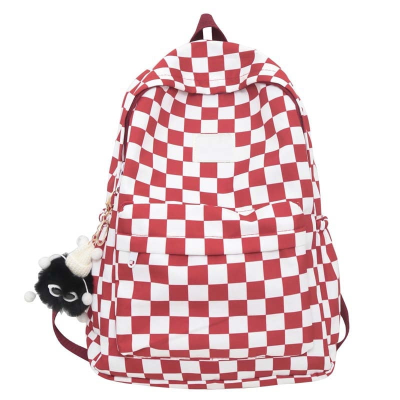 Rewenti Checkerboard Backpack Red Plaid School Bag Korean Style Backpack Casual School Backpack for Trendy Backpack Lightweight School Backpack Cute
