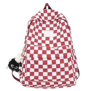 Rewenti Checkerboard Backpack Red Plaid School Bag Korean Style Backpack Casual School Backpack for Trendy Backpack Lightweight School Backpack Cute
