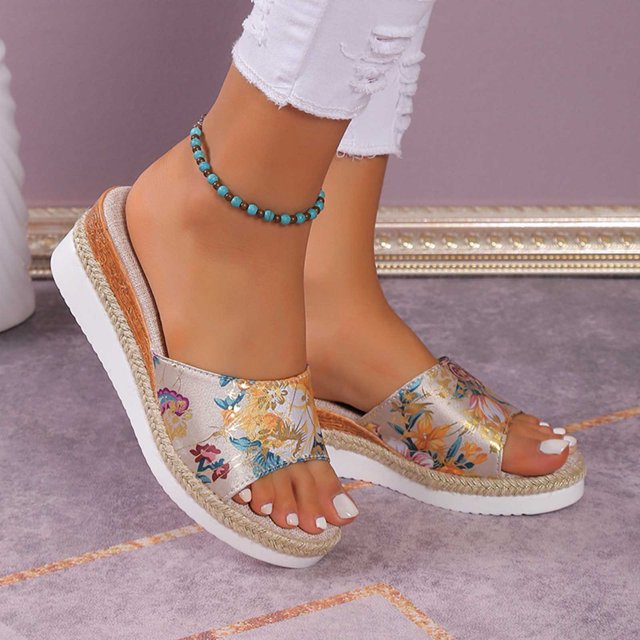 LSLJS Women's New Summer One-line Hemp Rope Thick Sole Wedge Cloth Sandals, Platform Slippers