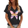 thumbnail image 1 of TIMIFIS Hauts Graphiques Décontractés pour Femmes Chemises d'Été Manches Courtes Chandail Col en V Printemps Léger Ample Confortable Sortie Tenue Mode Blouse Vacances Hauts, 1 of 6