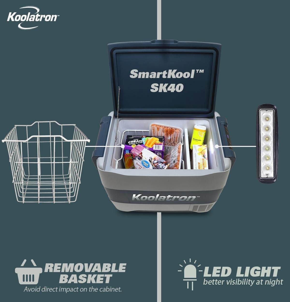 Koolatron SmartKool Refroidisseur Congélateur Portable, 42 Quart (40L), Bluetooth Activé, 12V DC/110V AC pour Voyage, Camping, Voiture, VR, Queue de Partie, BBQ, Hôtel