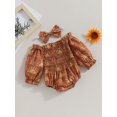 thumbnail image 3 of Faithtur Infant Baby Girl Spring Jumpsuit Set Cartoon Sun Print Off Shoulder Long Sleeve Romper + Bow Headband, 3 of 9