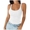 thumbnail image 1 of Women Spaghetti Strap Scoop Neck Ribbed Tank Tops Slim Fitted Cotton Camisole Basic Sleeveless Layering Shirts, 1 of 5