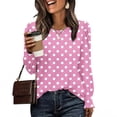 thumbnail image 2 of HAiming Chemises à Pois pour Femmes Décontractées à Col Rond Hauts à Volants Plissés Blouse Basique Chic T-Shirts de Travail, 2 of 6