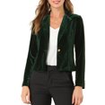 thumbnail image 1 of INSPIRE CHIC Women's Velvet Blazer Lapel Collar Long Sleeve Button Wear-to-Work Suit Jacket L Green, 1 of 8