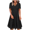thumbnail image 2 of Gspmoly Robe pour Femme, Robe à Col en V de Printemps/été pour Femme, Mode Décontractée Unie en Dentelle à Manches Courtes, Robe de Cocktail jusqu'à 60 % de Rabais, 2 of 6