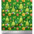 thumbnail image 1 of Soimoi Green Heavy Satin Fabric Gifts & Christmas Tree Print Fabric by the Yard 54 Inch Wide, 1 of 5