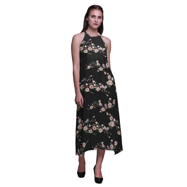 Bimba Robe Décontractée Oiseau Longue Dos Nu à Col Licou pour Femme Robe de Plage Imprimée - Xxx-Grand