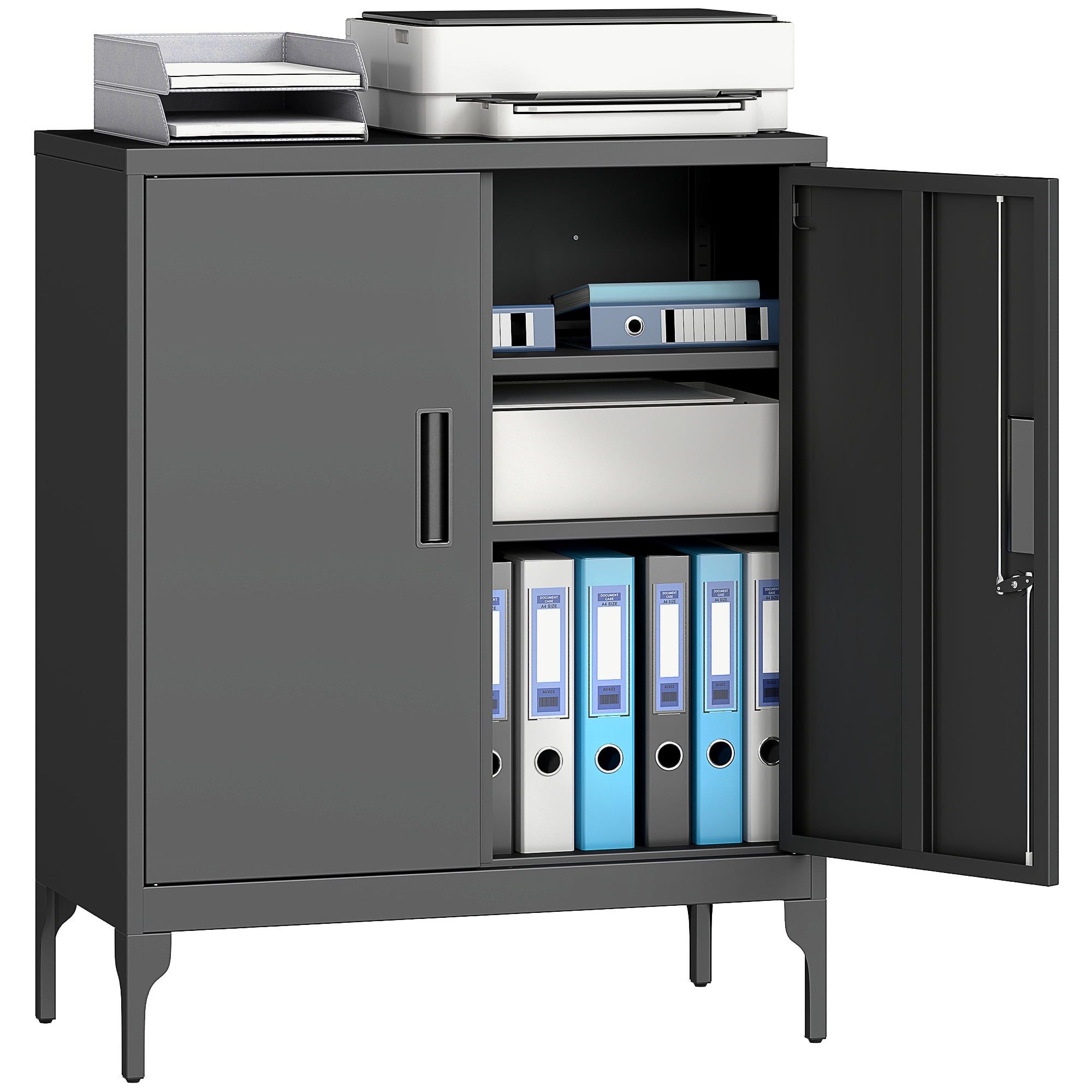 HOMCOM Armoire de Rangement en Métal avec Serrure, Armoire de Garage en Acier, Noir