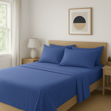 Comfy Bamboo World Series 4pc Microfiber Bedsheets Sheet Set, Twin Size Bed, Navy