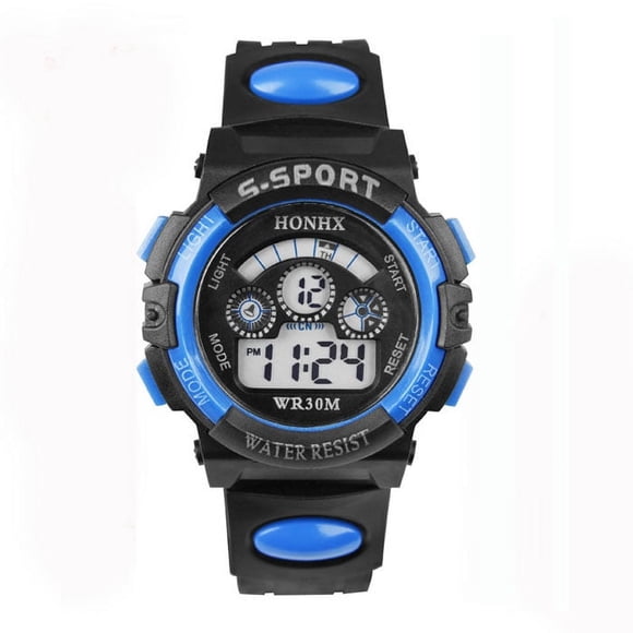 EGNMCR Enfants Garçon Numérique LED Quartz Alarme Date Montre-Bracelet de Sport Montre-Bracelet Bleue