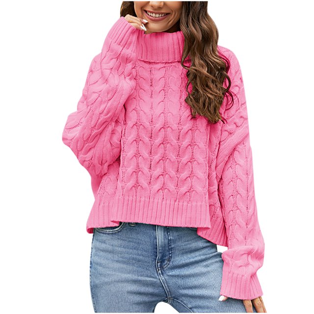 Chandail à Manches Longues pour Femmes Mode pour Femmes Manches Longues Col Rond Chandail Ample Hauts Blouse Chandail Tricoté Hauts pour Femmes Décontracté Automne P-229 Rose-A m