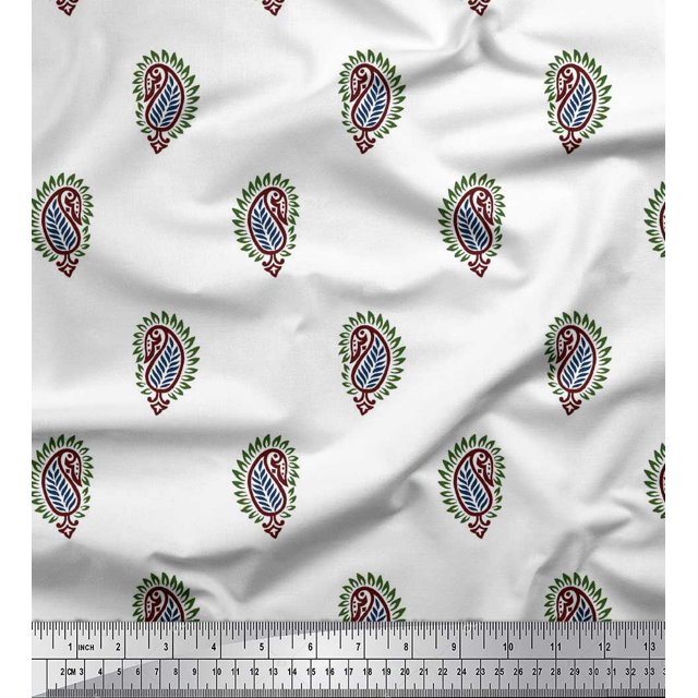 Soimoi Cotton Cambric Fabric Paisley Block Print Fabric by Yard 56 Inch Wide