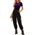 thumbnail image 2 of INSPIRE CHIC T-Shirt Décontracté en Velours Violet à Col Rond et Manches Courtes pour Femme, Taille TP, 2 of 8