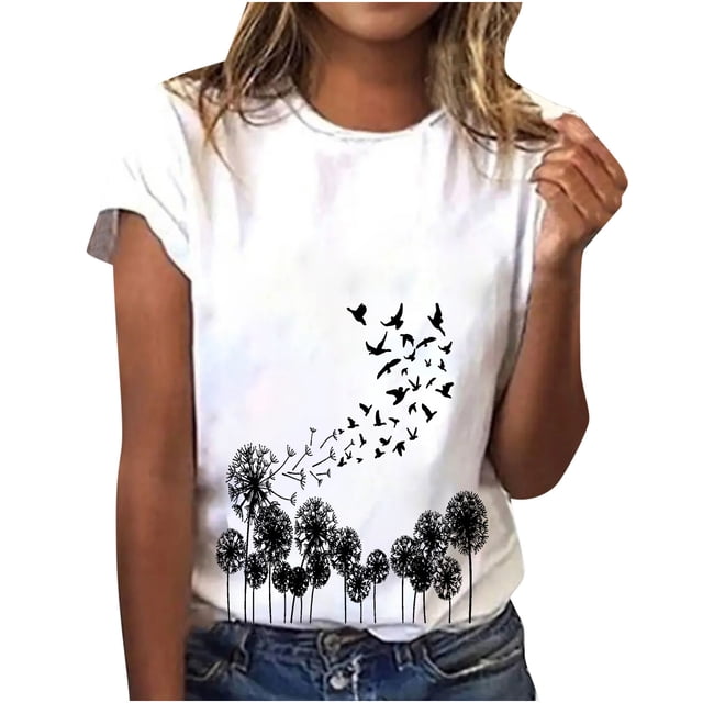 T-shirts d'Été Décontractés pour Femmes, Col Rond, Manches Courtes, T-Shirt Graphique Tendance, Basique, Confortable, Coupe Ample, Chemisiers pour Femmes, Chandail