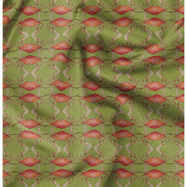 Soimoi Green Rayon Fabric Crabs Ocean Print Fabric by Yard 56 Inch Wide