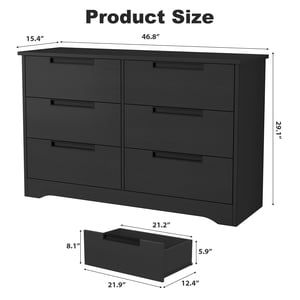 AKDSteel 6 Dressing pour chambre, coffre moderne noir de tiroirs avec poignées encastrées, organisateur en bois pour le salon, la crèche, et Hallway