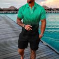 thumbnail image 2 of Mikilon Mens Trendy Outfits 2-Piece Set Short Sleeve Buttoned Lapel Printed T-Shirt Set Chic and Comfortable Short Sleeve Lapel Set Green 3xl, 2 of 6